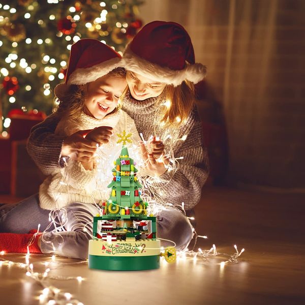 Christmas Tree Building Blocks Set for Kids - DIY Christmas Music Box,Christmas Building Blocks Music Box with Led Lighting, for Boys and Girls