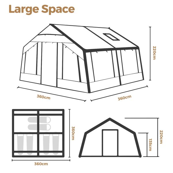 6 Man Extra Large Inflatable Camping Tent Instant Pop Up Air Backpacking Sun Shade Family Shelter Outdoor Hiking Waterproof