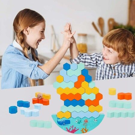 Wooden Blocks Puzzles Tower Stacking Balancing Board Games Montessori Building Blocks for Adults and Kids Ages 3+