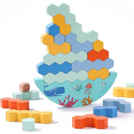 Wooden Blocks Puzzles Tower Stacking Balancing Board Games Montessori Building Blocks for Adults and Kids Ages 3+