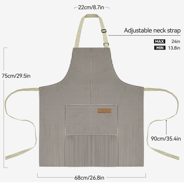 2 Pack Kitchen Cooking Aprons,Adjustable Bib Soft Chef Apron with 2 Pockets for Men Women (Black/Brown Stripes)