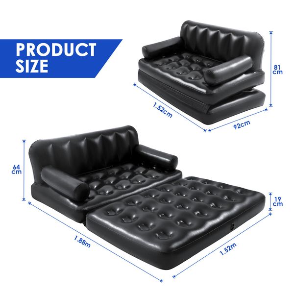 5 In 1 Bestway Inflatable Bed Air Couch 3 Seater Chair Recliner Foldable Sofa Mat Camping Mattress Built-In Pump