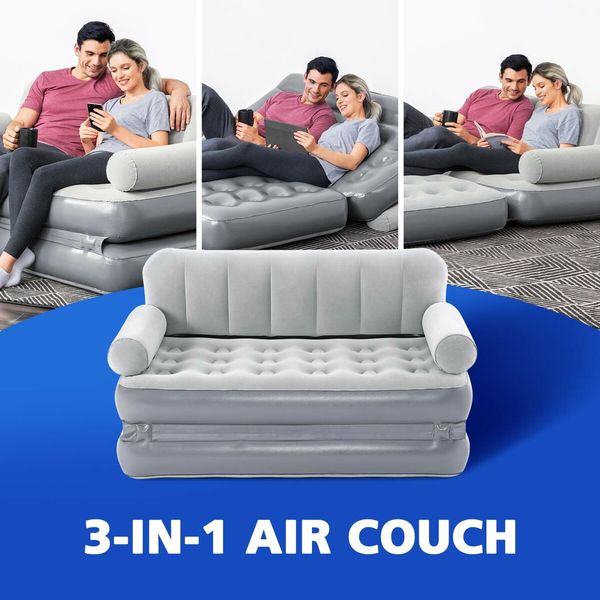 3 In 1 Bestway Inflatable Bed Air Couch 3 Seater Lounge Recliner Chair Foldable Sofa Mat Camping Mattress Built-In Pump