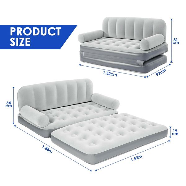 3 In 1 Bestway Inflatable Bed Air Couch 3 Seater Lounge Recliner Chair Foldable Sofa Mat Camping Mattress Built-In Pump