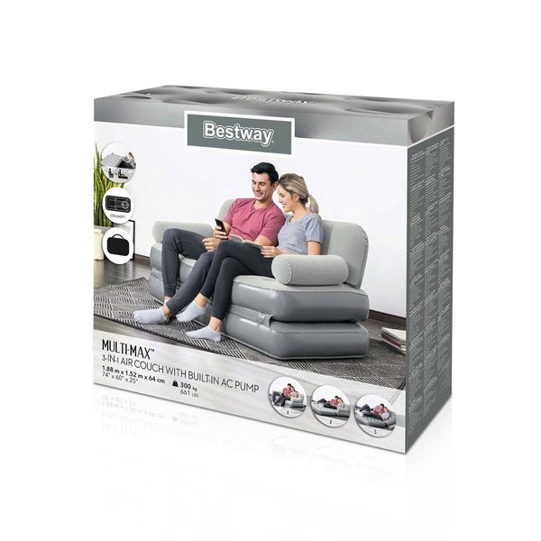 3 In 1 Bestway Inflatable Bed Air Couch 3 Seater Lounge Recliner Chair Foldable Sofa Mat Camping Mattress Built-In Pump