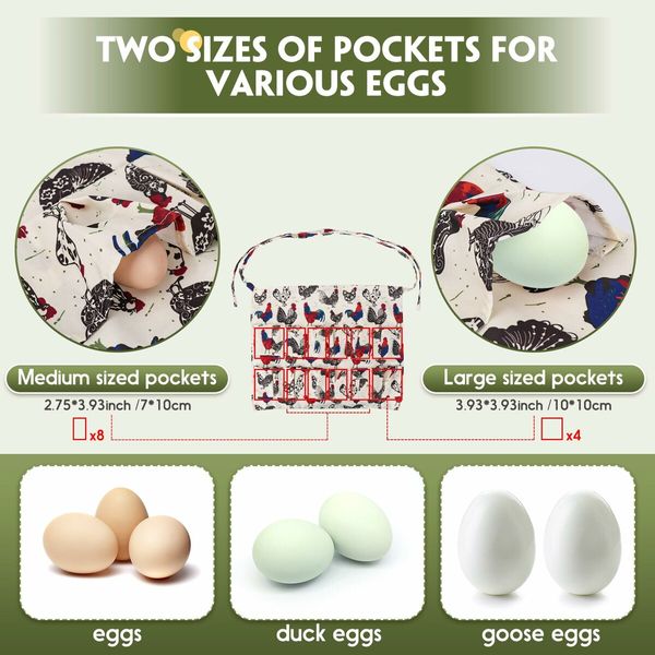 2 Pack Egg Apron,Egg Collecting Apron for Chicken Duck Goose Eggs,Chicken Egg Apron for Housewife Farmhouse Kitchen Restaurant Parent-Child Activities,Adult 12 Pockets & Child 3 Pockets