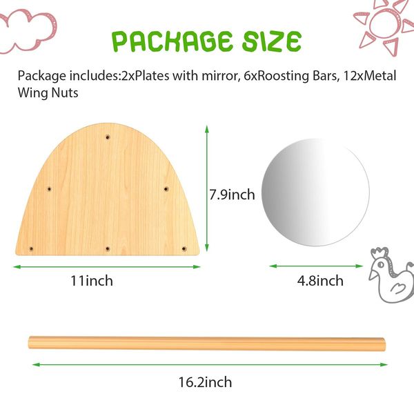 Bamboo Chicken Perch with Mirror,Strong Roosting Bar for coop and brooder,Training Perch for Large Bird,Hens,Parrots,Macaw,Easy to Assemble and Clean,Fun Toys for Chicken