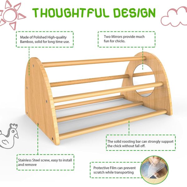 Bamboo Chicken Perch with Mirror,Strong Roosting Bar for coop and brooder,Training Perch for Large Bird,Hens,Parrots,Macaw,Easy to Assemble and Clean,Fun Toys for Chicken