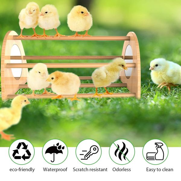 Bamboo Chicken Perch with Mirror,Strong Roosting Bar for coop and brooder,Training Perch for Large Bird,Hens,Parrots,Macaw,Easy to Assemble and Clean,Fun Toys for Chicken