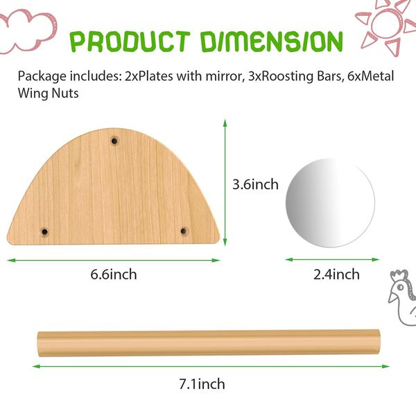 Mini Chick Perch with Mirror,Strong Bamboo Roosting Bar for coop and brooder,Training Perch for Baby Chicks,El Pollitos,La Pollita,Easy to Assemble and Clean,Fun Toys for Chick