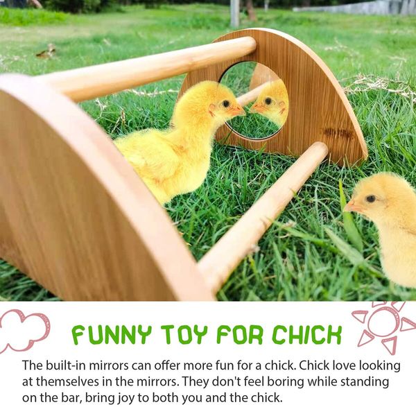 Mini Chick Perch with Mirror,Strong Bamboo Roosting Bar for coop and brooder,Training Perch for Baby Chicks,El Pollitos,La Pollita,Easy to Assemble and Clean,Fun Toys for Chick