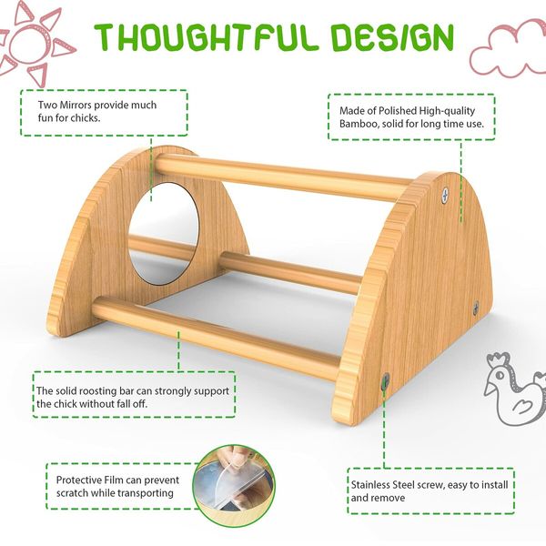 Mini Chick Perch with Mirror,Strong Bamboo Roosting Bar for coop and brooder,Training Perch for Baby Chicks,El Pollitos,La Pollita,Easy to Assemble and Clean,Fun Toys for Chick