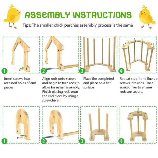 Bamboo Chicken Perch Set,Strong Roosting Bar for coop and brooder,Training Perch for Large Bird,Hens,Parrots,Macaw,Easy to Assemble and Clean,Fun Toys for Chicken (4 Pack)