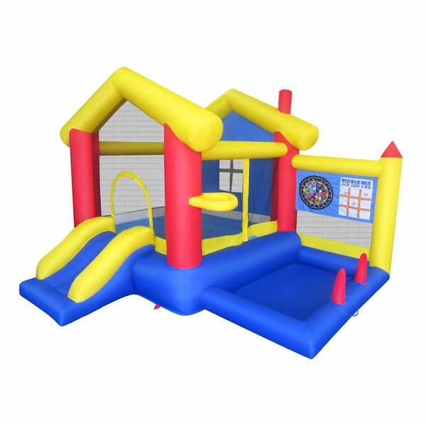 6 In 1 Air Bounce House Inflatable Bouncer Blower Jumping Castle Slide Backyard Kids Outdoor Play Station Basketball Ring Toss Dart Ocean Balls Kidbot