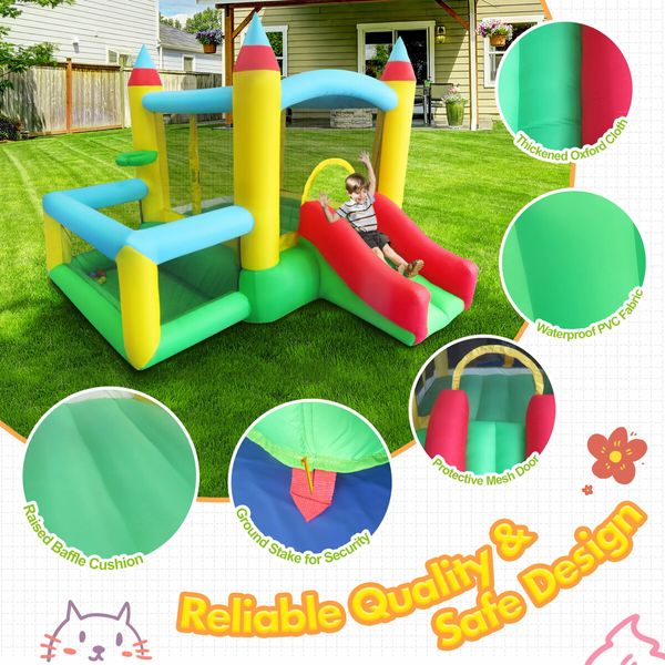 Jumping Castle Bouncer 4 In 1 Inflatable Bounce House Air Blower Kids Basketball Toy Ocean Ball Park Slide Trampoline Outdoor Playground Station Kidbot