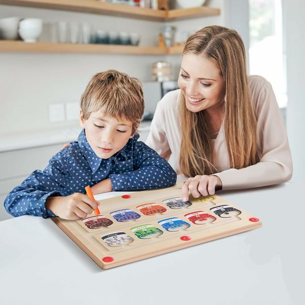 Magnetic Color and Number Maze, Wooden Magnet Maze Board Game Toys for 3 4 5 Years Old Preschool Learning Activities