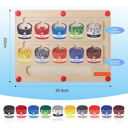 Magnetic Color and Number Maze, Wooden Magnet Maze Board Game Toys for 3 4 5 Years Old Preschool Learning Activities