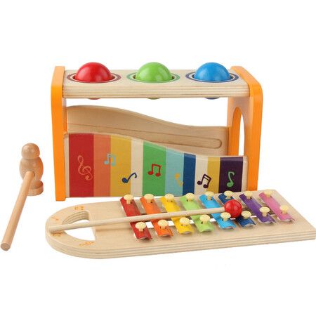 Pound and Tap Bench with Slide Out Xylophone, Award Winning Durable Wooden Musical Pounding Toy for Children Age 3 4