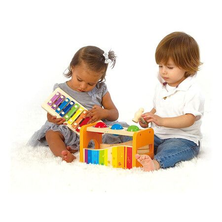 Pound and Tap Bench with Slide Out Xylophone, Award Winning Durable Wooden Musical Pounding Toy for Children Age 3 4