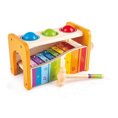 Pound and Tap Bench with Slide Out Xylophone, Award Winning Durable Wooden Musical Pounding Toy for Children Age 3 4