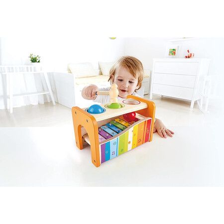 Pound and Tap Bench with Slide Out Xylophone, Award Winning Durable Wooden Musical Pounding Toy for Children Age 3 4