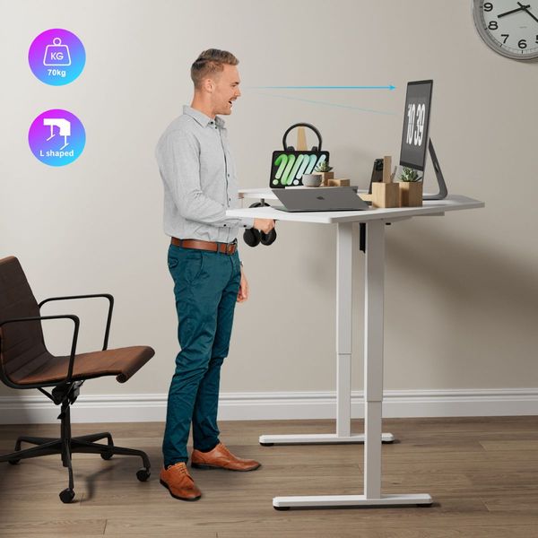 Sit Stand Corner Desk L Shaped Standing Up Computer Office Gaming Study Laptop White Table Height Adjustable Electric Motorised Home Furniture