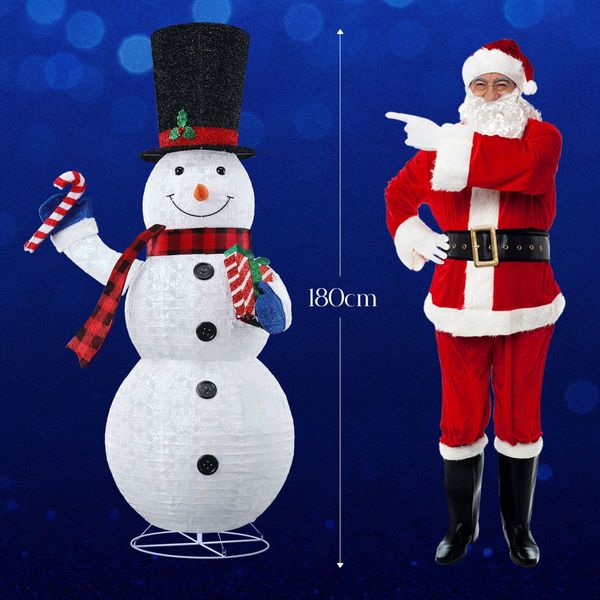 180cm Snowman Christmas Light Outdoor Decor LED Fairy String Ornament Top Hat Candy Cane Xmas Gift Box Collapsible Figurine Holiday 8 Flash Modes