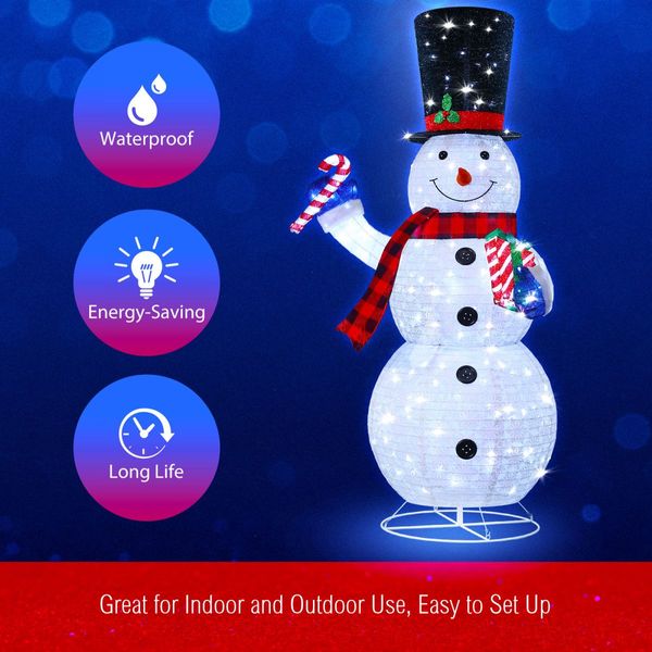 180cm Snowman Christmas Light Outdoor Decor LED Fairy String Ornament Top Hat Candy Cane Xmas Gift Box Collapsible Figurine Holiday 8 Flash Modes