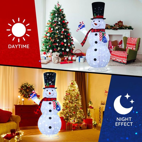 180cm Snowman Christmas Light Outdoor Decor LED Fairy String Ornament Top Hat Candy Cane Xmas Gift Box Collapsible Figurine Holiday 8 Flash Modes