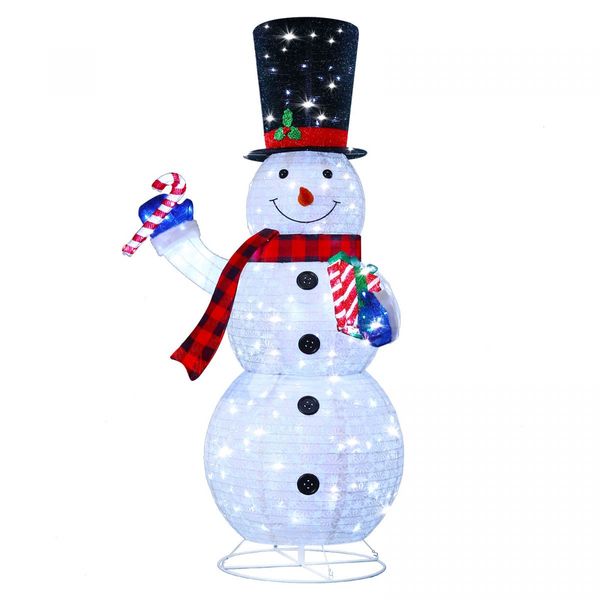 180cm Snowman Christmas Light Outdoor Decor LED Fairy String Ornament Top Hat Candy Cane Xmas Gift Box Collapsible Figurine Holiday 8 Flash Modes