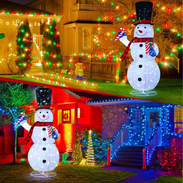 180cm Snowman Christmas Light Outdoor Decor LED Fairy String Ornament Top Hat Candy Cane Xmas Gift Box Collapsible Figurine Holiday 8 Flash Modes