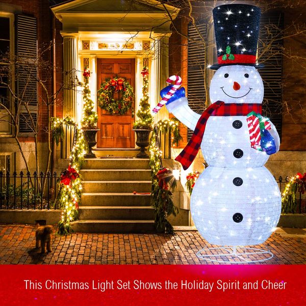 180cm Snowman Christmas Light Outdoor Decor LED Fairy String Ornament Top Hat Candy Cane Xmas Gift Box Collapsible Figurine Holiday 8 Flash Modes