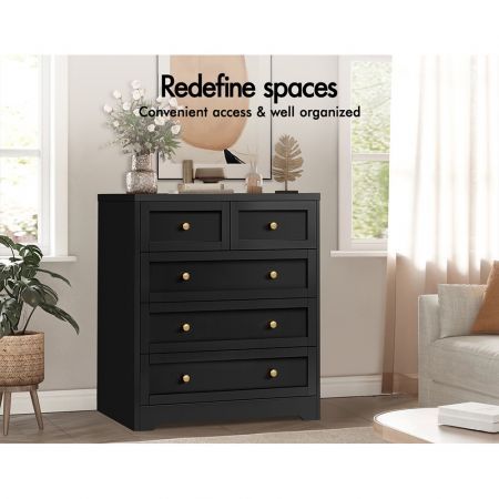 ALFORDSON 5 Chest of Drawers Hamptons Storage Cabinet Dresser Tallboy Black