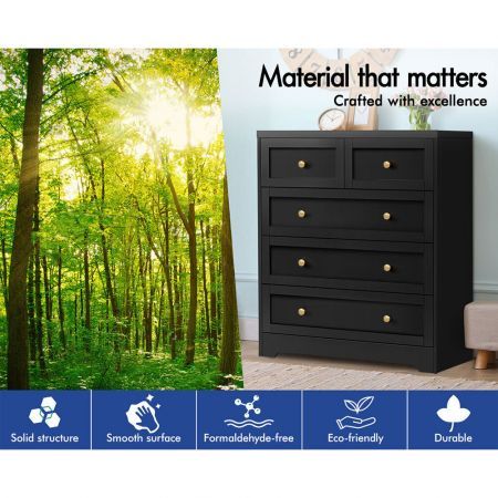 ALFORDSON 5 Chest of Drawers Hamptons Storage Cabinet Dresser Tallboy Black