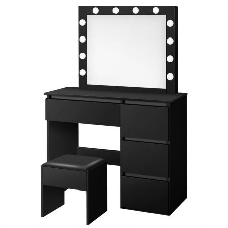 ALFORDSON Dressing Table Stool Set Makeup Mirror Desk LED 12 Bulbs Black