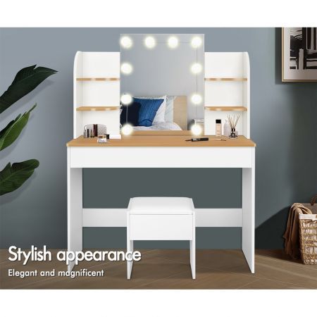 ALFORDSON Dressing Table Stool Set Makeup Mirror Desk LED 10 Bulbs White