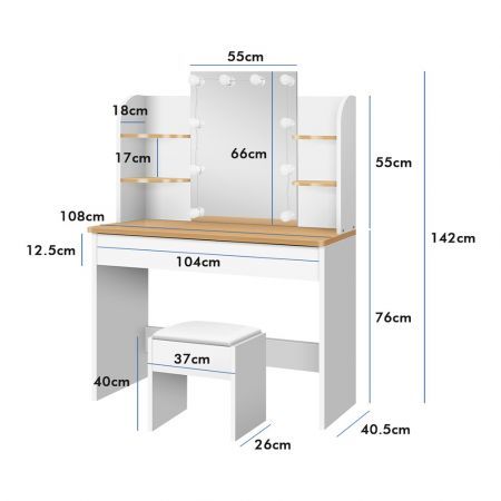 ALFORDSON Dressing Table Stool Set Makeup Mirror Desk LED 10 Bulbs White