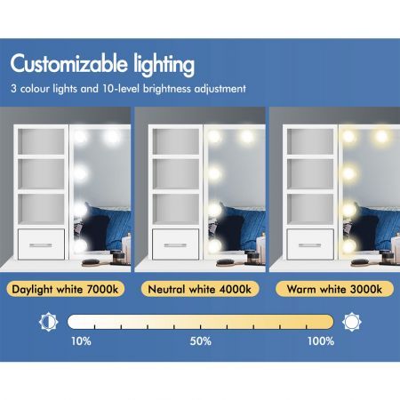 ALFORDSON Dressing Table Stool Set Makeup Storage Desk LED 10 Bulbs White