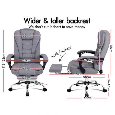 ALFORDSON Office Chair Gaming Executive Computer Racer Footrest Fabric Grey