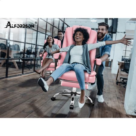 ALFORDSON Massage Office Chair Executive Fabric Seat Gaming Computer Racer Fabric Grey