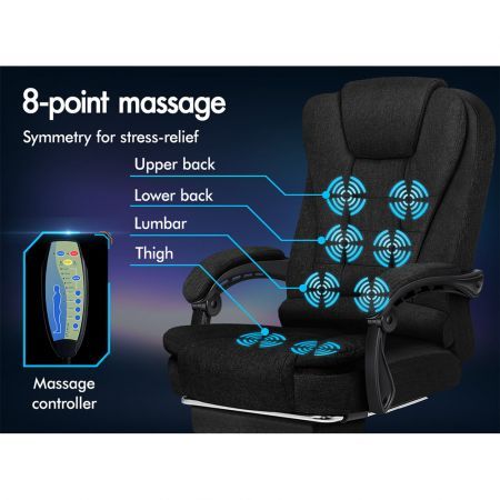 ALFORDSON Massage Office Chair Heated Seat Executive Gaming Racer Fabric Black