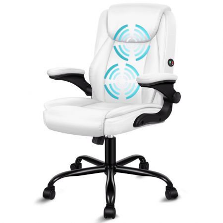 ALFORDSON Massage Office Chair Executive Computer Gaming Seat PU Leather White