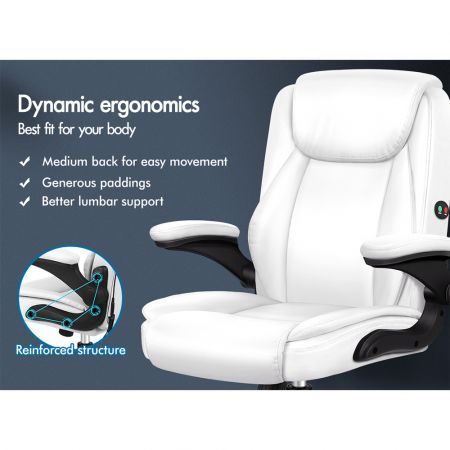 ALFORDSON Massage Office Chair Executive Computer Gaming Seat PU Leather White