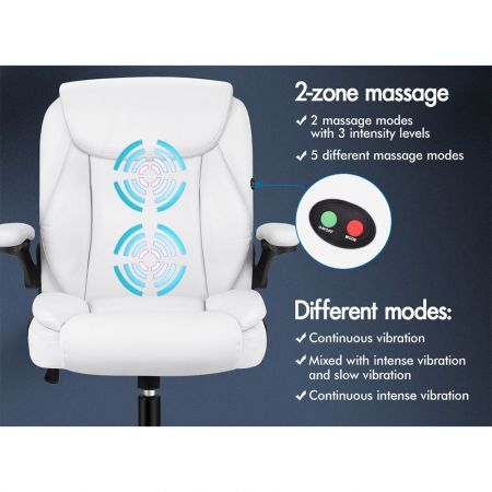 ALFORDSON Massage Office Chair Executive Computer Gaming Seat PU Leather White