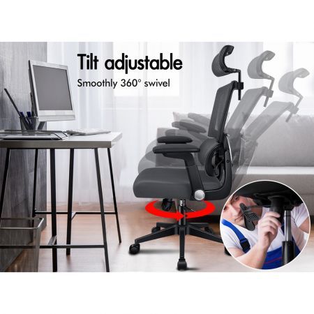 ALFORDSON Mesh Office Chair Ergonomic Computer Seat Black & Dark Grey