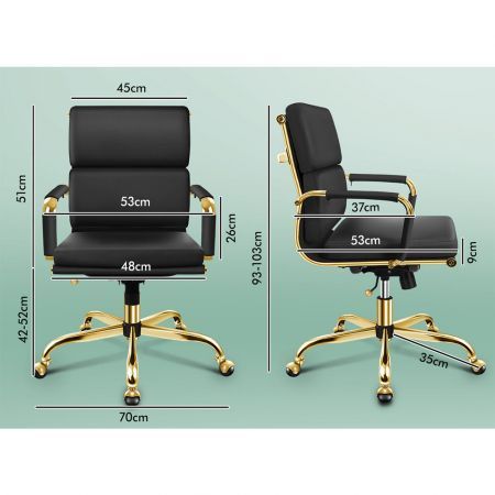 ALFORDSON Office Chair Ergonomic Paddings Executive Computer Work Seat Mid Back Gold and Black