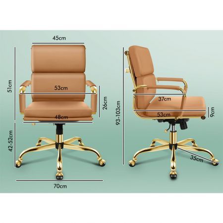 ALFORDSON Office Chair Ergonomic Paddings Executive Computer Seat Mid Back Gold and Brown