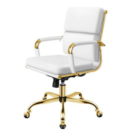 ALFORDSON Office Chair Ergonomic Paddings Executive Computer Work Seat Mid Back Gold and White