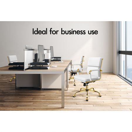 ALFORDSON Office Chair Ergonomic Paddings Executive Computer Work Seat Mid Back Gold and White