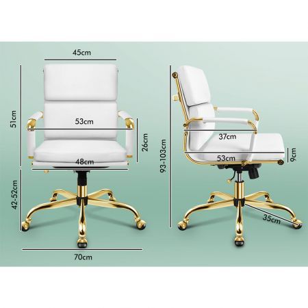 ALFORDSON Office Chair Ergonomic Paddings Executive Computer Work Seat Mid Back Gold and White